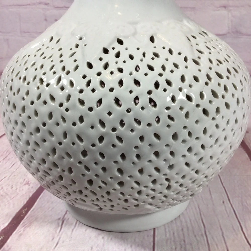 Vintage Blanc De Chine Reticulated White Porcelain Vase